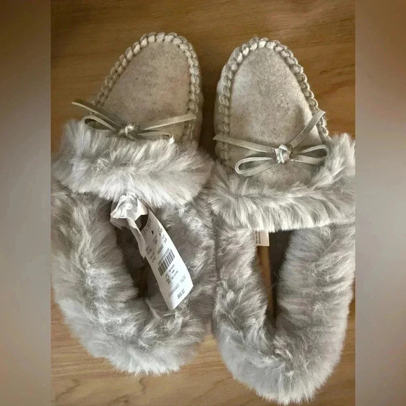 NWT • JCREW shearling lined slippers light heather grey 8 - Picture 3 of 5